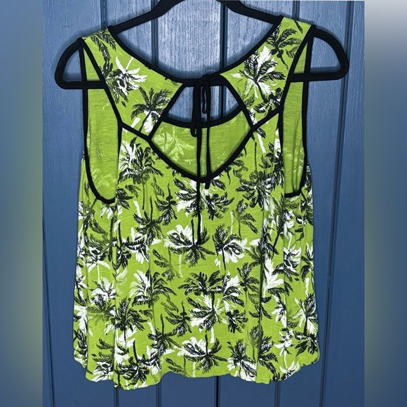 Cato Lime Green Palm Trees Cropped Tank Top Shirt XL Tropical Coastal Beach Boho - Picture 3 of 3